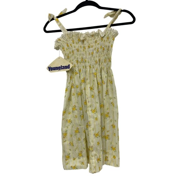Vintage Youngland Girls Dress Size 12 Yellow Ditsy Floral Smocked Sundress NWT - Picture 2 of 10